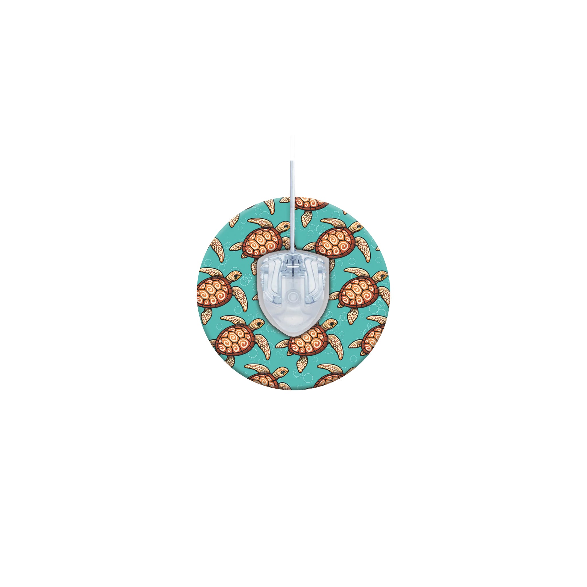 Circular mouse pad with turtle pattern on a white background