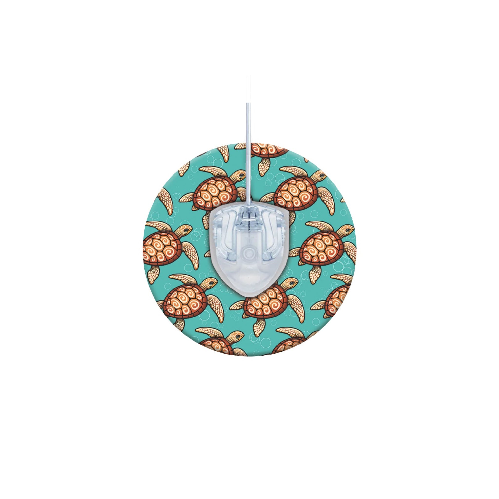 Circular mouse pad with turtle pattern on a white background