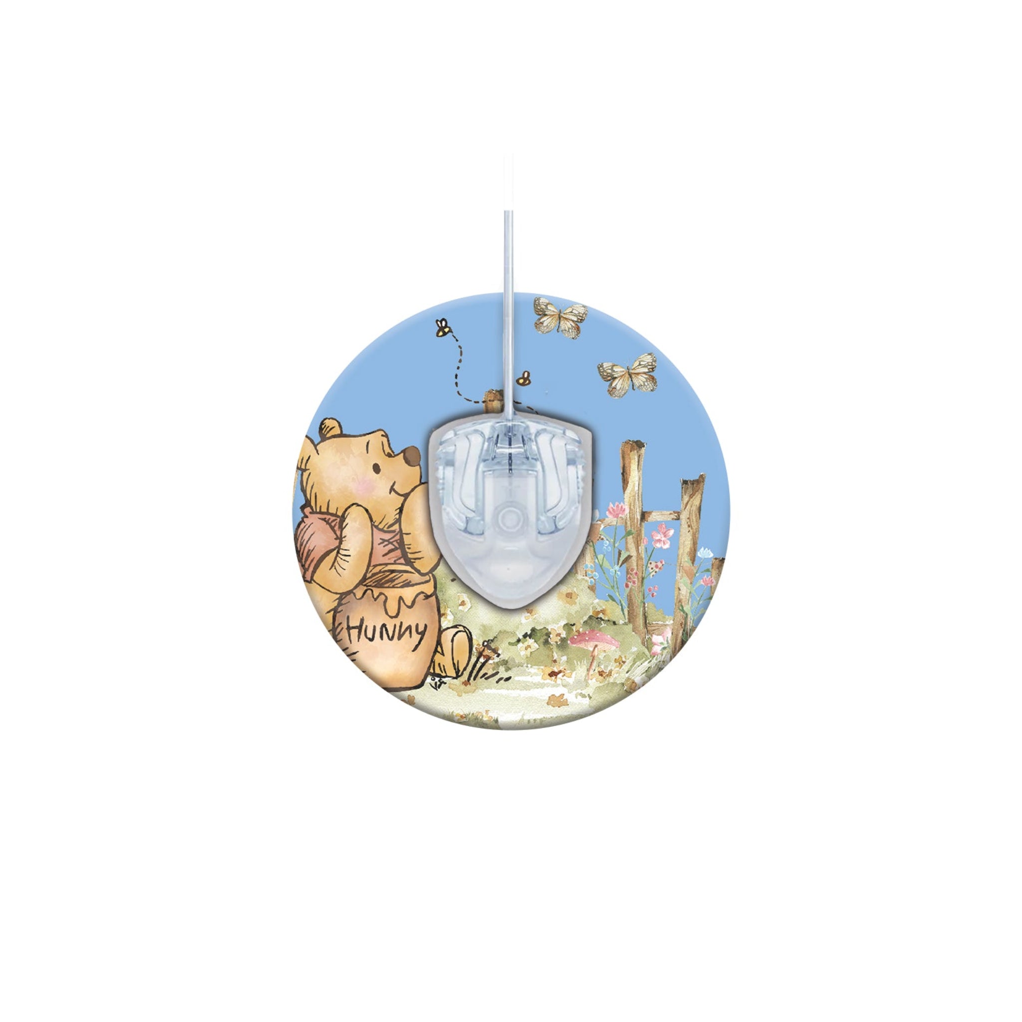 Decorative wall clock with cartoon bear design on a white background