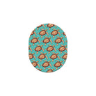 Round blue coaster with turtle pattern on a white background
