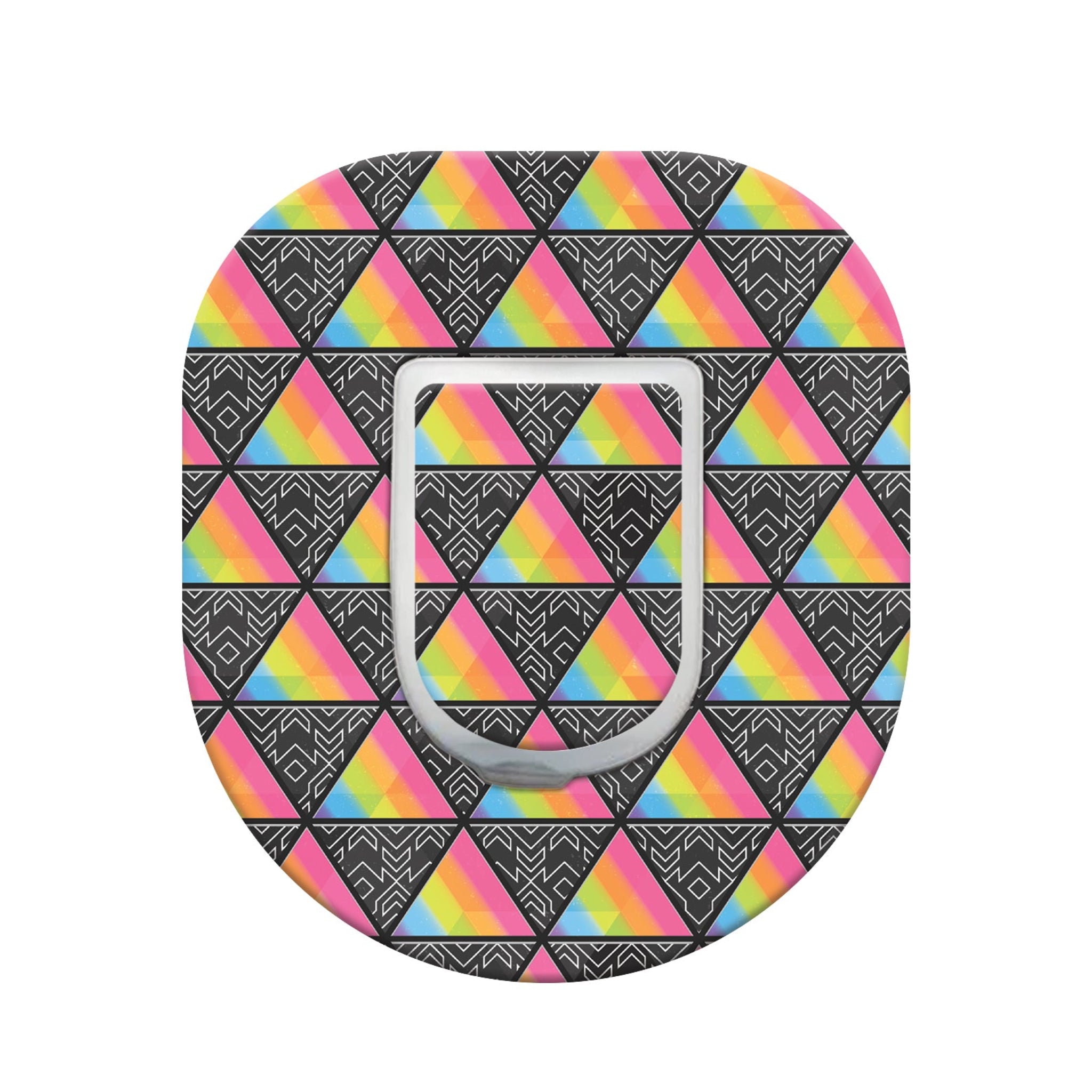 Phone ring holder with rainbow triangle pattern on a white background