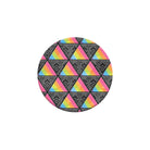 Round coaster with rainbow triangle pattern on a white background