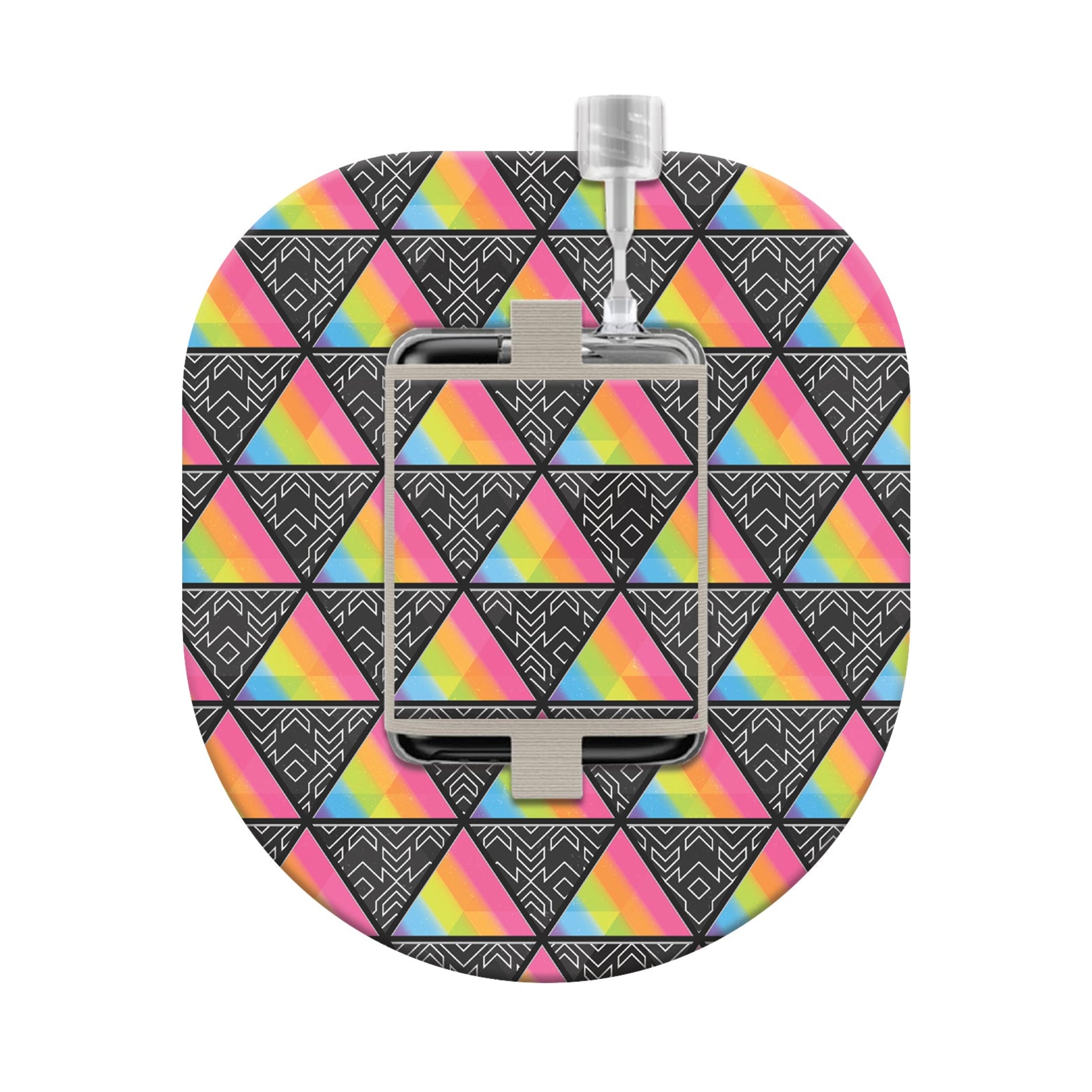 Colorful geometric patterned product on a white background