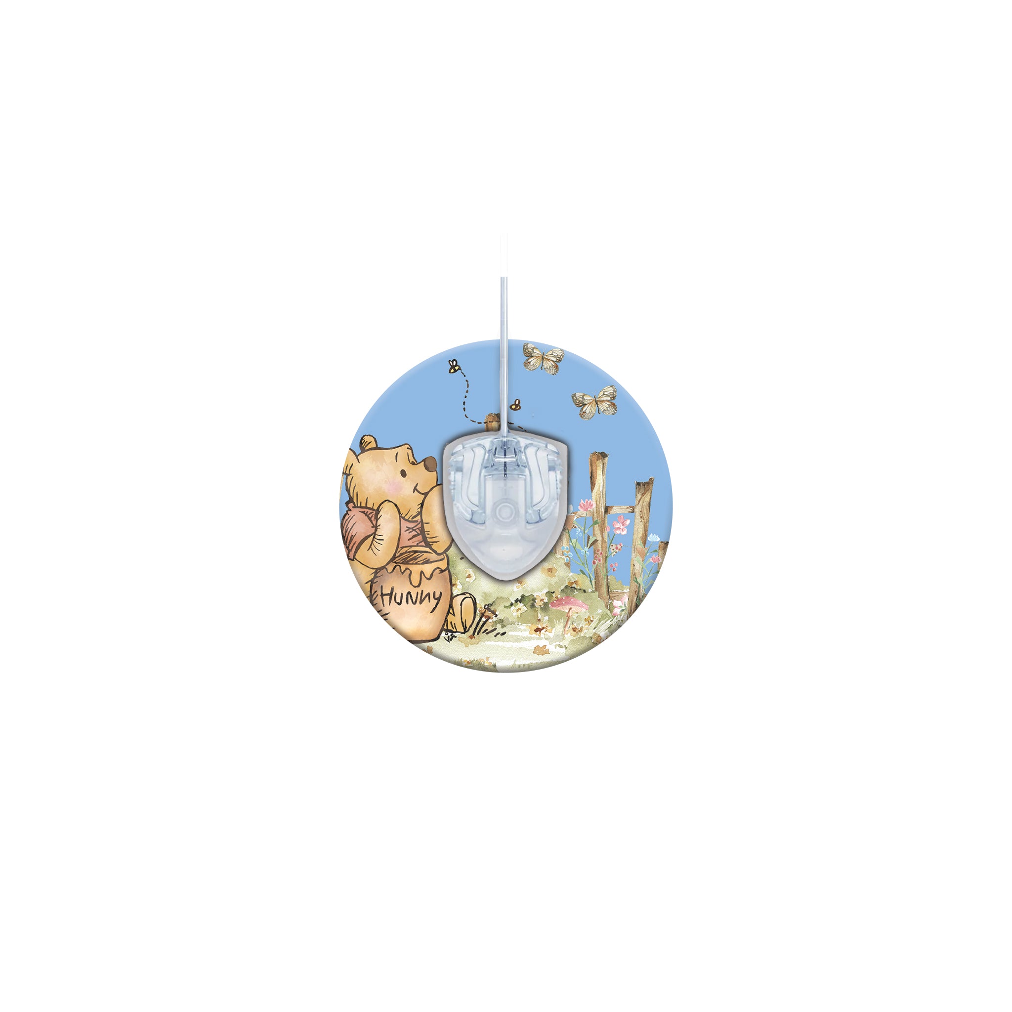 Decorative wall clock with cartoon bear design on a white background